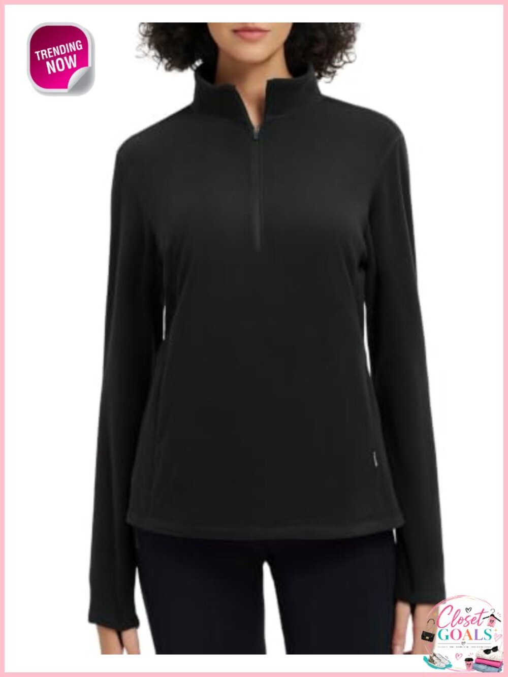 Fleece 1/4 Zip Pullover Thumbhole Cuffs Hiking Running Slim Fit